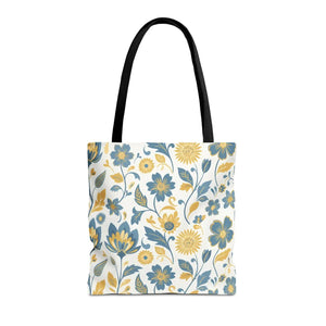Vintage Floral Vine Tote - Blue Mustard Cotton - Dipaliz - Bags