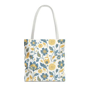 Vintage Floral Vine Tote - Blue Mustard Cotton - Dipaliz - Bags