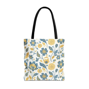 Vintage Floral Vine Tote - Blue Mustard Cotton - Dipaliz - Bags