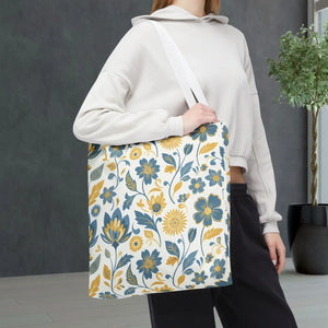 Vintage Floral Vine Tote - Blue Mustard Cotton - Dipaliz - Bags
