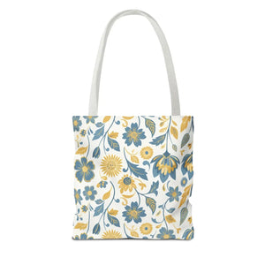 Vintage Floral Vine Tote - Blue Mustard Cotton - Dipaliz - Bags