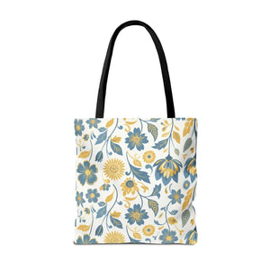 Vintage Floral Vine Tote - Blue Mustard Cotton - Dipaliz - Bags