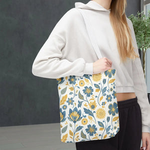 Vintage Floral Vine Tote - Blue Mustard Cotton - Dipaliz - Bags