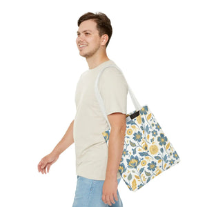 Vintage Floral Vine Tote - Blue Mustard Cotton - Dipaliz - Bags