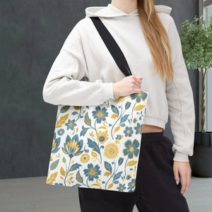 Vintage Floral Vine Tote - Blue Mustard Cotton - Dipaliz - Bags