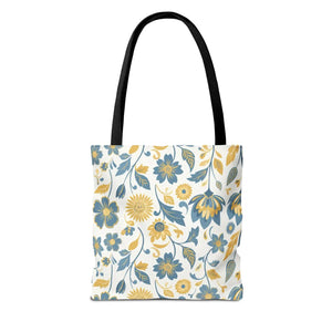 Vintage Floral Vine Tote - Blue Mustard Cotton - Dipaliz - Bags