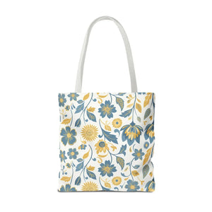Vintage Floral Vine Tote - Blue Mustard Cotton - Dipaliz - Bags