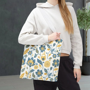 Vintage Floral Vine Tote - Blue Mustard Cotton - Dipaliz - Bags