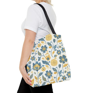 Vintage Floral Vine Tote - Blue Mustard Cotton - Dipaliz - Bags