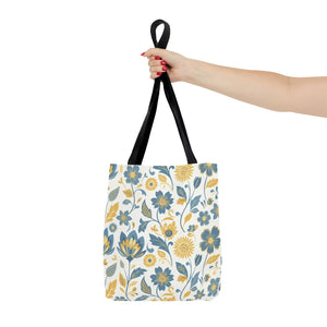 Vintage Floral Vine Tote - Blue Mustard Cotton - Dipaliz - Bags