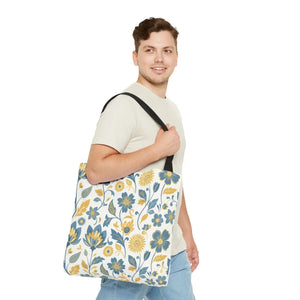 Vintage Floral Vine Tote - Blue Mustard Cotton - Dipaliz - Bags