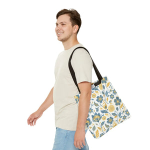 Vintage Floral Vine Tote - Blue Mustard Cotton - Dipaliz - Bags