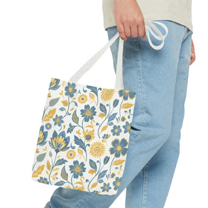 Vintage Floral Vine Tote - Blue Mustard Cotton - Dipaliz - Bags