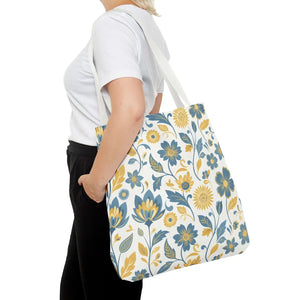 Vintage Floral Vine Tote - Blue Mustard Cotton - Dipaliz - Bags