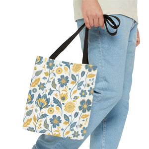 Vintage Floral Vine Tote - Blue Mustard Cotton - Dipaliz - Bags