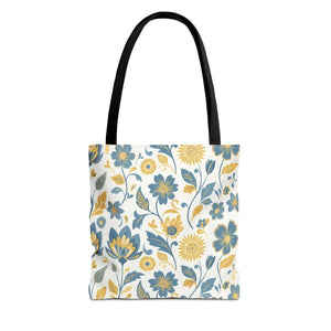 Vintage Floral Vine Tote - Blue Mustard Cotton - Dipaliz - Bags
