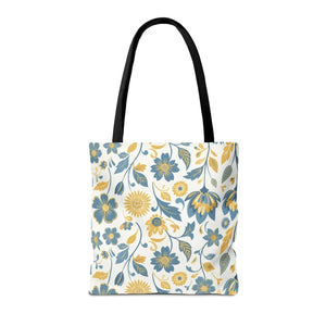 Vintage Floral Vine Tote - Blue Mustard Cotton - Dipaliz - Bags