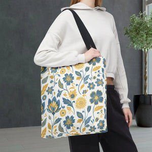 Vintage Floral Vine Tote - Blue Mustard Cotton - Dipaliz - Bags