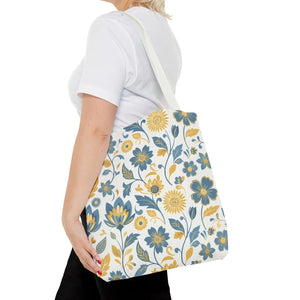 Vintage Floral Vine Tote - Blue Mustard Cotton - Dipaliz - Bags