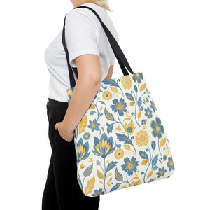 Vintage Floral Vine Tote - Blue Mustard Cotton - Dipaliz - Bags