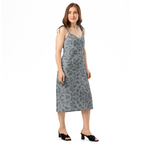 Floral Vines Midi Dress – Bluish Grey Chiffon - Dipaliz - Dresses - Xs