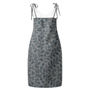 Floral Vines Midi Dress – Bluish Grey Chiffon - Dipaliz - Dresses - Xs