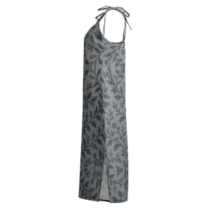 Floral Vines Midi Dress – Bluish Grey Chiffon - Dipaliz - Dresses - Xs