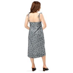 Floral Vines Midi Dress – Bluish Grey Chiffon - Dipaliz - Dresses - Xs
