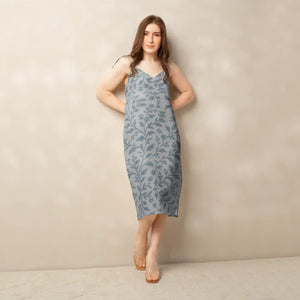 Floral Vines Midi Dress – Bluish Grey Chiffon - Dipaliz - Dresses - Xs