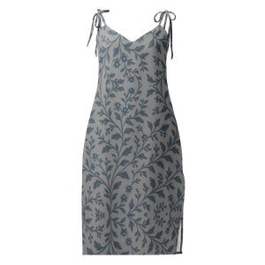 Floral Vines Midi Dress – Bluish Grey Chiffon - Dipaliz - Dresses - Xs