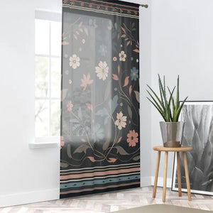 Mesmerizing Floral Vines Curtains on Mysterious Black Background Dipaliz - Sheer / White / 50’’ × 84’’