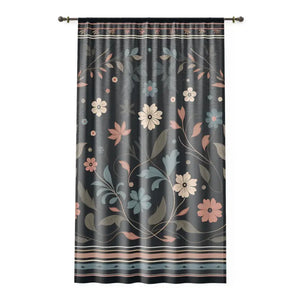 Mesmerizing Floral Vines Curtains on Mysterious Black Background Dipaliz - Sheer / White / 50’’ × 84’’
