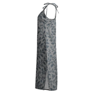 Floral Vines Midi Dress Bluish Grey Premium Fabric - Dipaliz - Dresses