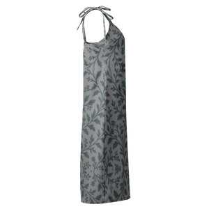 Floral Vines Midi Dress Bluish Grey Premium Fabric - Dipaliz - Dresses