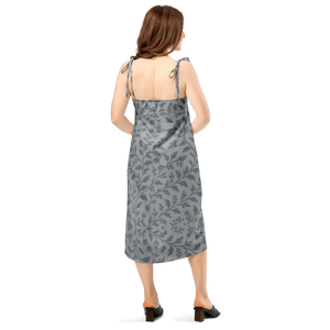Floral Vines Midi Dress Bluish Grey Premium Fabric - Dipaliz - Dresses
