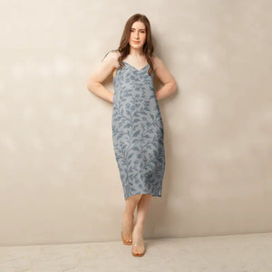 Floral Vines Midi Dress Bluish Grey Premium Fabric - Dipaliz - Dresses