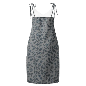 Floral Vines Midi Dress Bluish Grey Premium Fabric - Dipaliz - Dresses