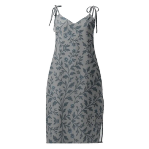 Floral Vines Midi Dress Bluish Grey Premium Fabric - Dipaliz - Xs - Dresses