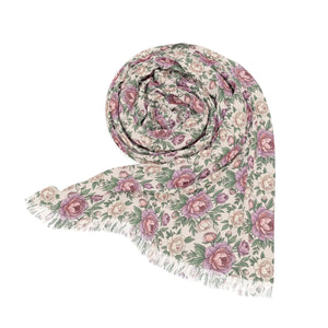 Floral Vintage Light Scarf – Pink Rose Patterned Wrap - Scarves & Shawls