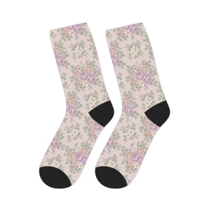 Floral Vintage Rose Mid-length Socks, Pastel Garden Pattern