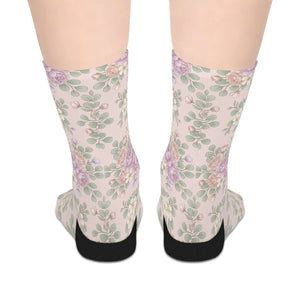 Floral Vintage Rose Mid-length Socks, Pastel Garden Pattern