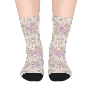 Floral Vintage Rose Mid-length Socks, Pastel Garden Pattern