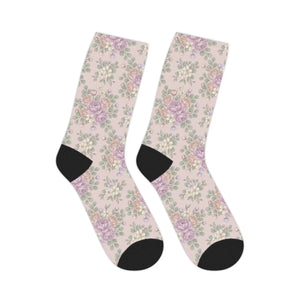 Floral Vintage Rose Mid-length Socks, Pastel Garden Pattern