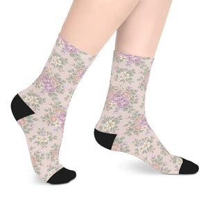 Floral Vintage Rose Mid-length Socks, Pastel Garden Pattern