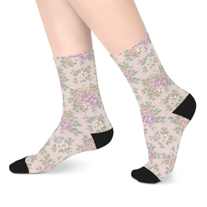 Floral Vintage Rose Mid-length Socks, Pastel Garden Pattern
