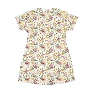 Floral Vintage Rose T-shirt Dress, All-over Print Spring Sundress - Dresses