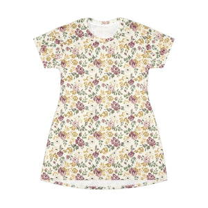 Floral Vintage Rose T-shirt Dress, All-over Print Spring Sundress - Dresses