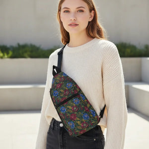 Floral Vintage Sling Bag - Rose and Blue Garden - Dipaliz - Cross Body Bags