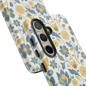 Phone Case - Floral Vintage Tough - Blue Yellow Garden - Dipaliz