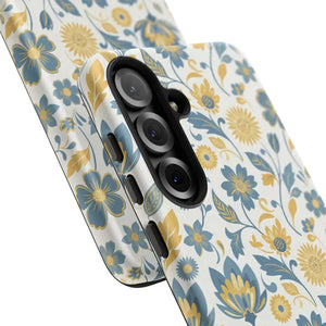 Phone Case - Floral Vintage Tough - Blue Yellow Garden - Dipaliz